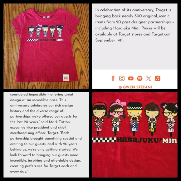 Mini Harajuku 20th anniversary T Shirt Size 4/5 Color Red - Picture 2 of 9